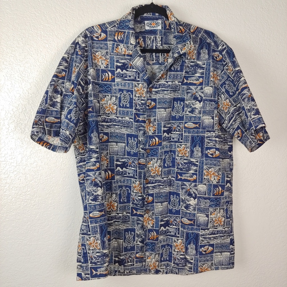 2/15 Blue Hawaiian Graphic Button Down Top Size L